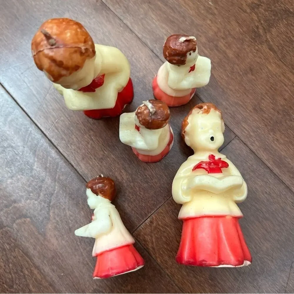 Vintage 50s Gurley Tavern Choir Boy Candles, Set of Five, Three Small/Two Large